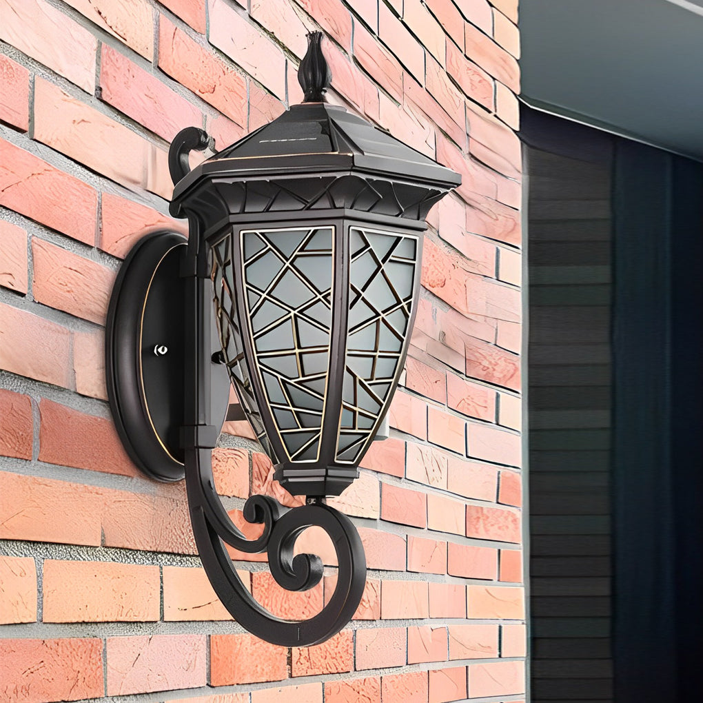 Retro Pattern Waterproof Black American Style Solar Powered Wall Lamp