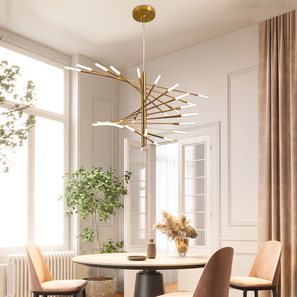 Modern Chandelier Rotating Fireworks, Black/Gold