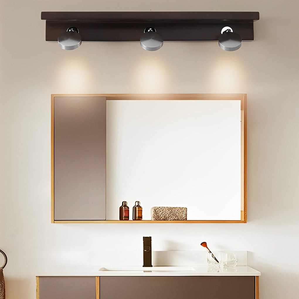 2/3-Light Wood Bathroom Vanity Light with Adjustable Iron Spotlight and Fixed Glass Shades