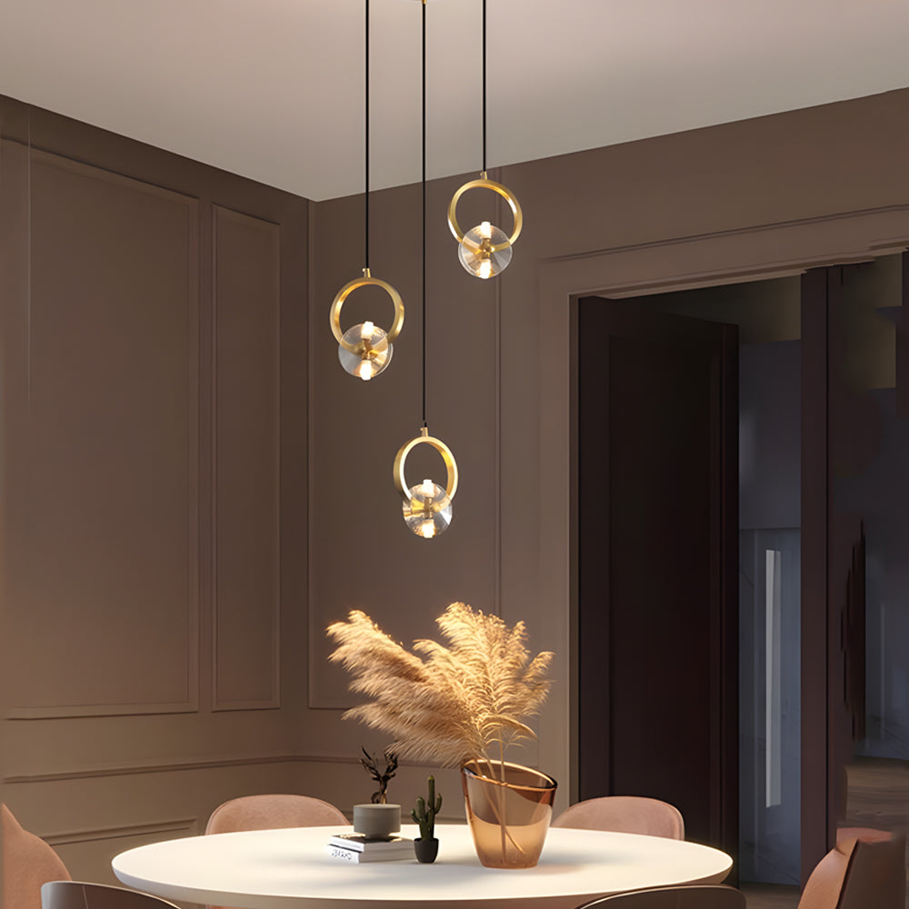 1/3-Light Round Copper Crystal LED Pendant Light