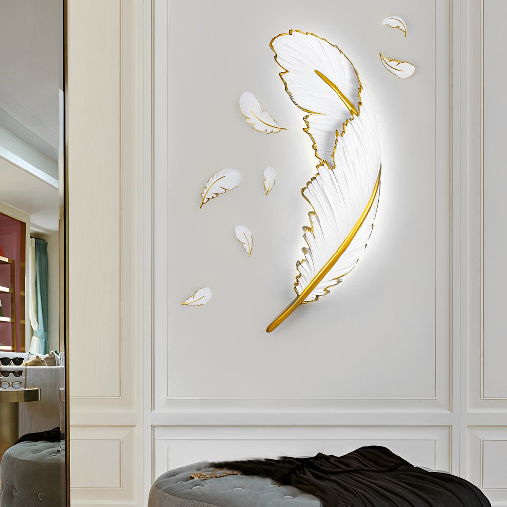 Modern Art Decorative Resin Feather LED Strip Dimmable White Wall Sconces