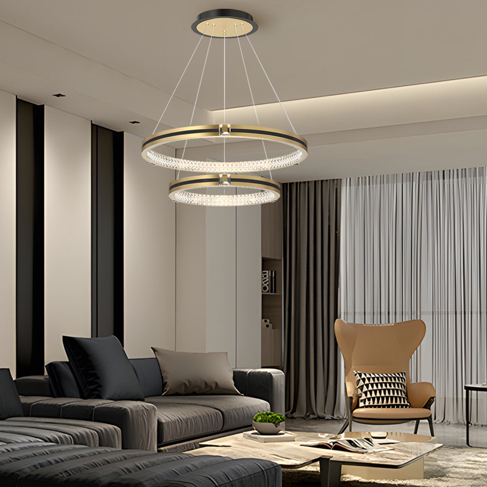 Simple Circles Rings Three Step Dimming Brushed Gold Modern Chandelier