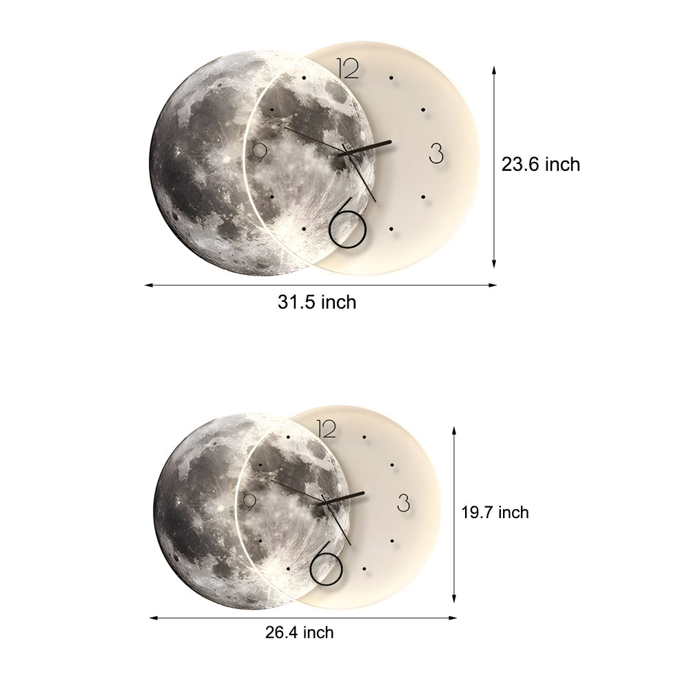 Moon Lunar Wall Clock USB Remote Control Power Bank LED Wall Painting Lamp