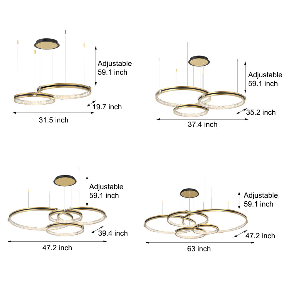 Circular Rings Three Step Dimming Brushed Gold Modern Ceiling Lights Fixture