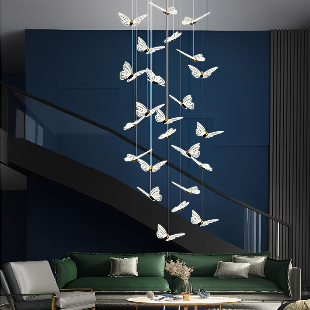 Small Butterflies Creative Three Step Dimming Modern Long Chandelier