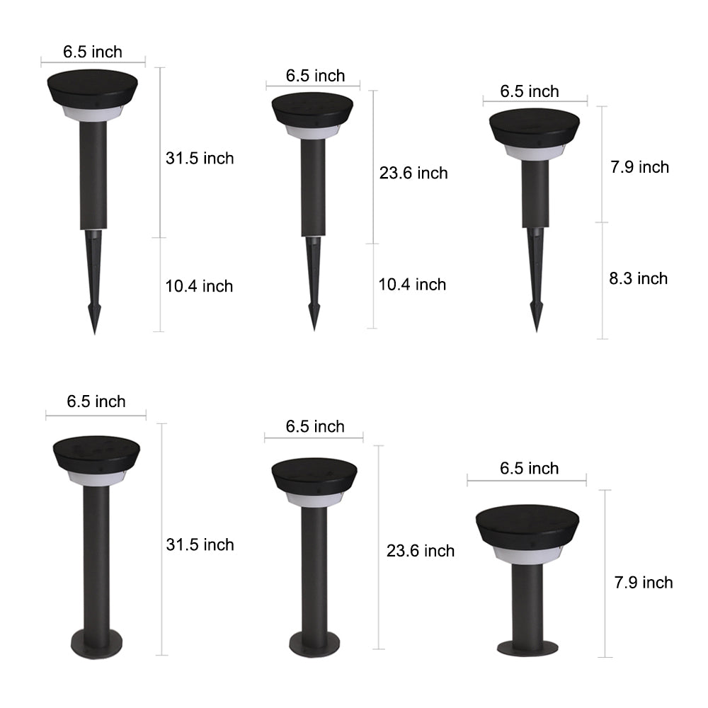 Modern Black Round LED Solar Outdoor Path Light with Stake - Garden Bollard Light