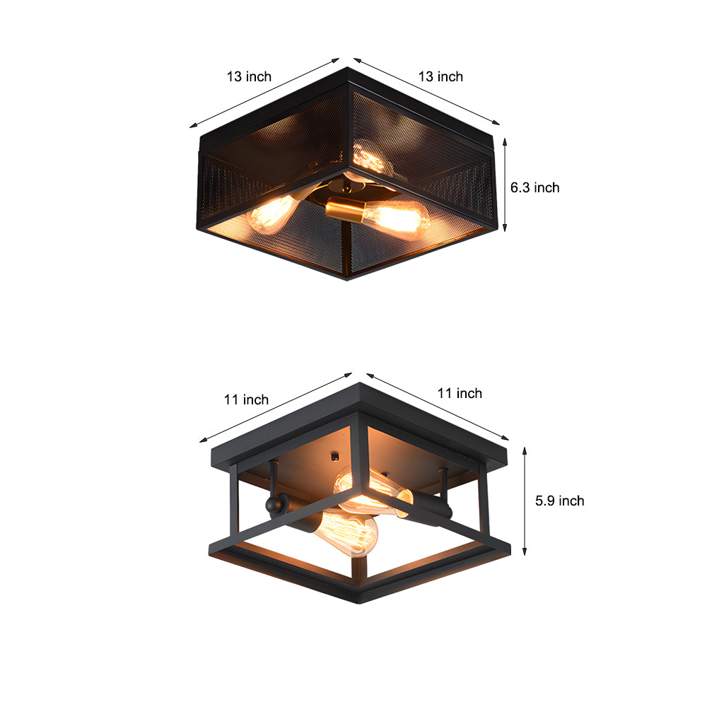 Square Iron Frame American Country Style Ceiling Light Fixture