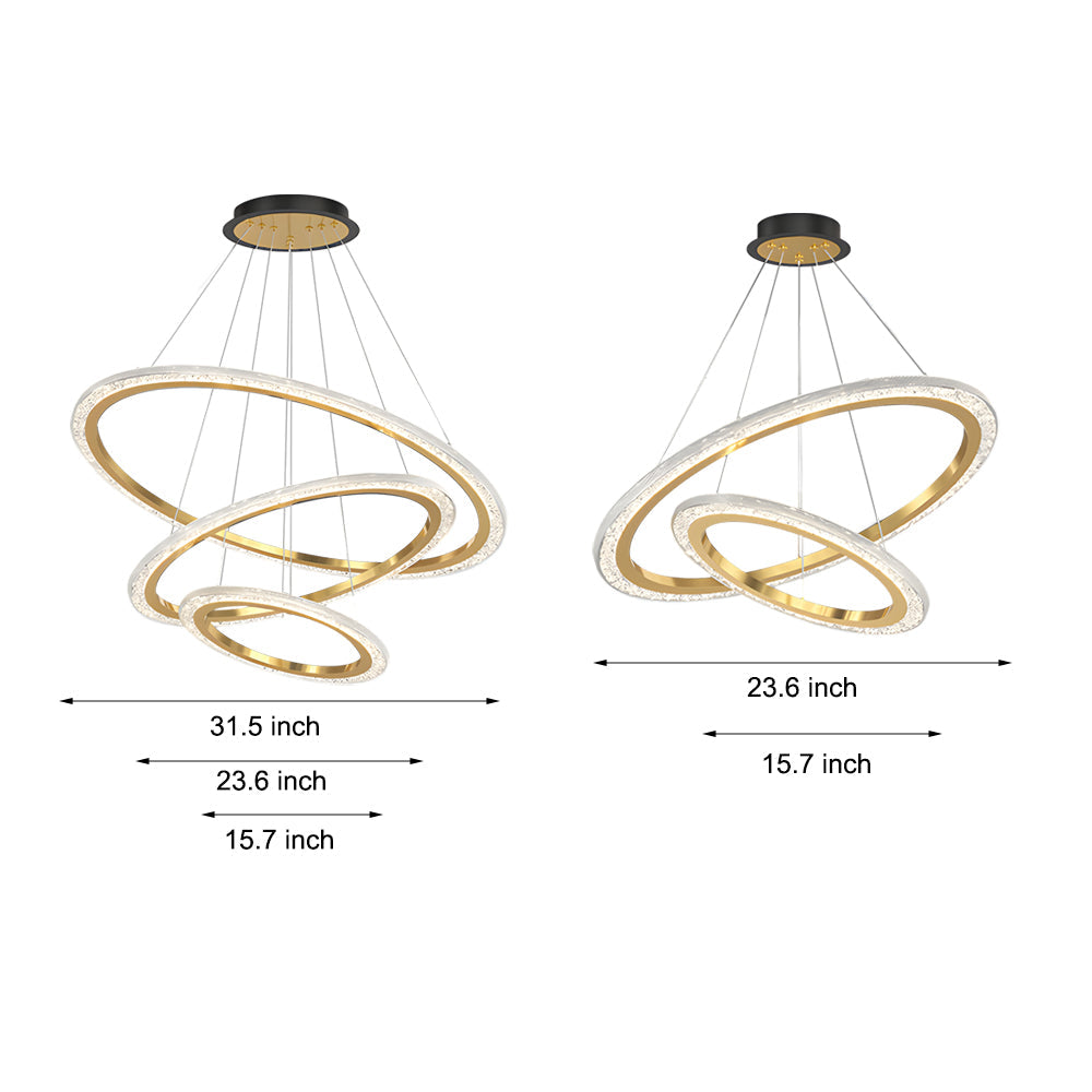 2/3 Rings Adjustable Luxury 3 Step Dimming Modern Chandelier Hanging Lights