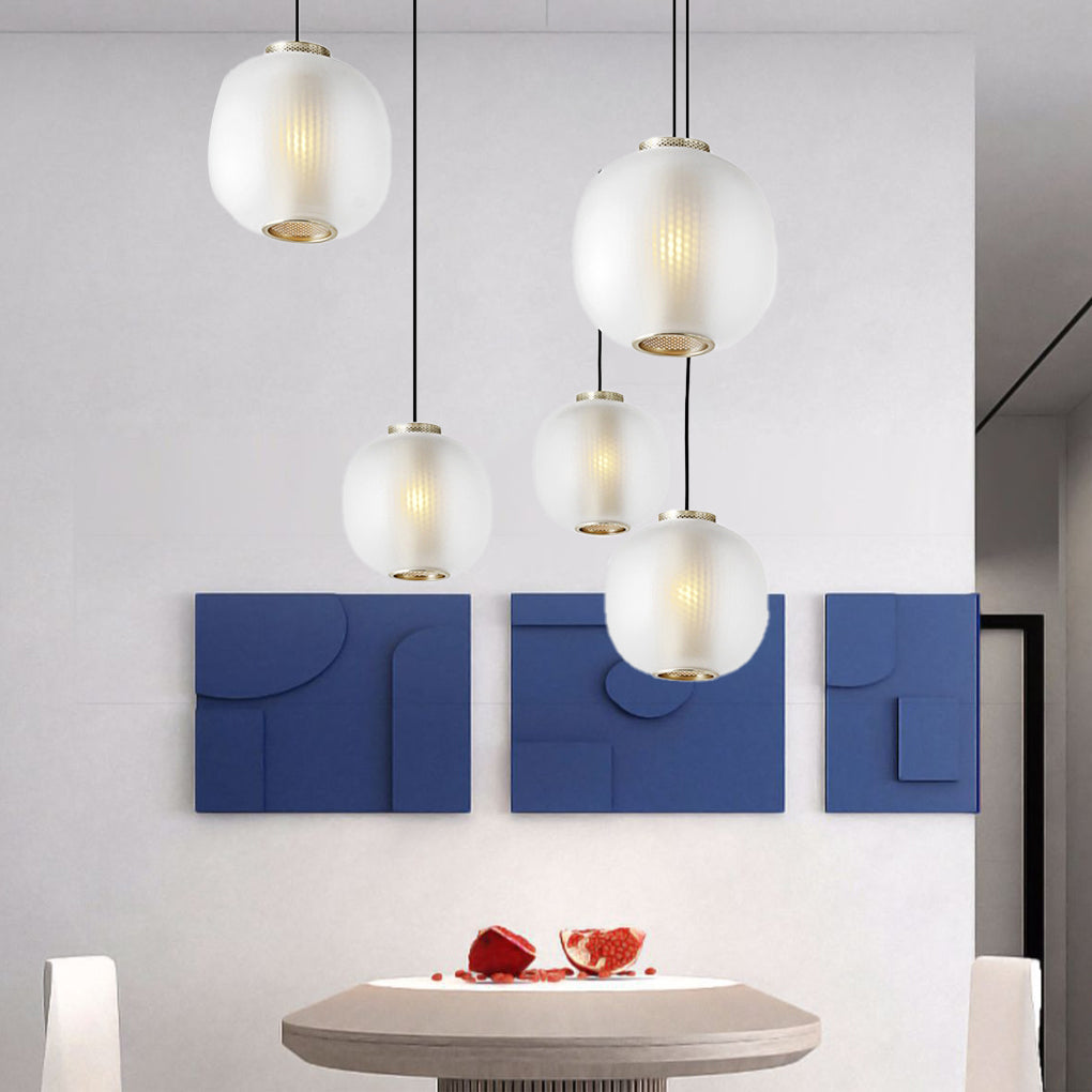 Round Lantern Shaped Glass LED Modern Pendant Light Hanging Ceiling Lights