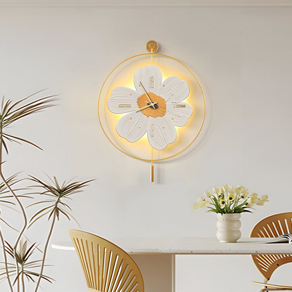 Round Metal Battery Operated LED Flower Wall Clock