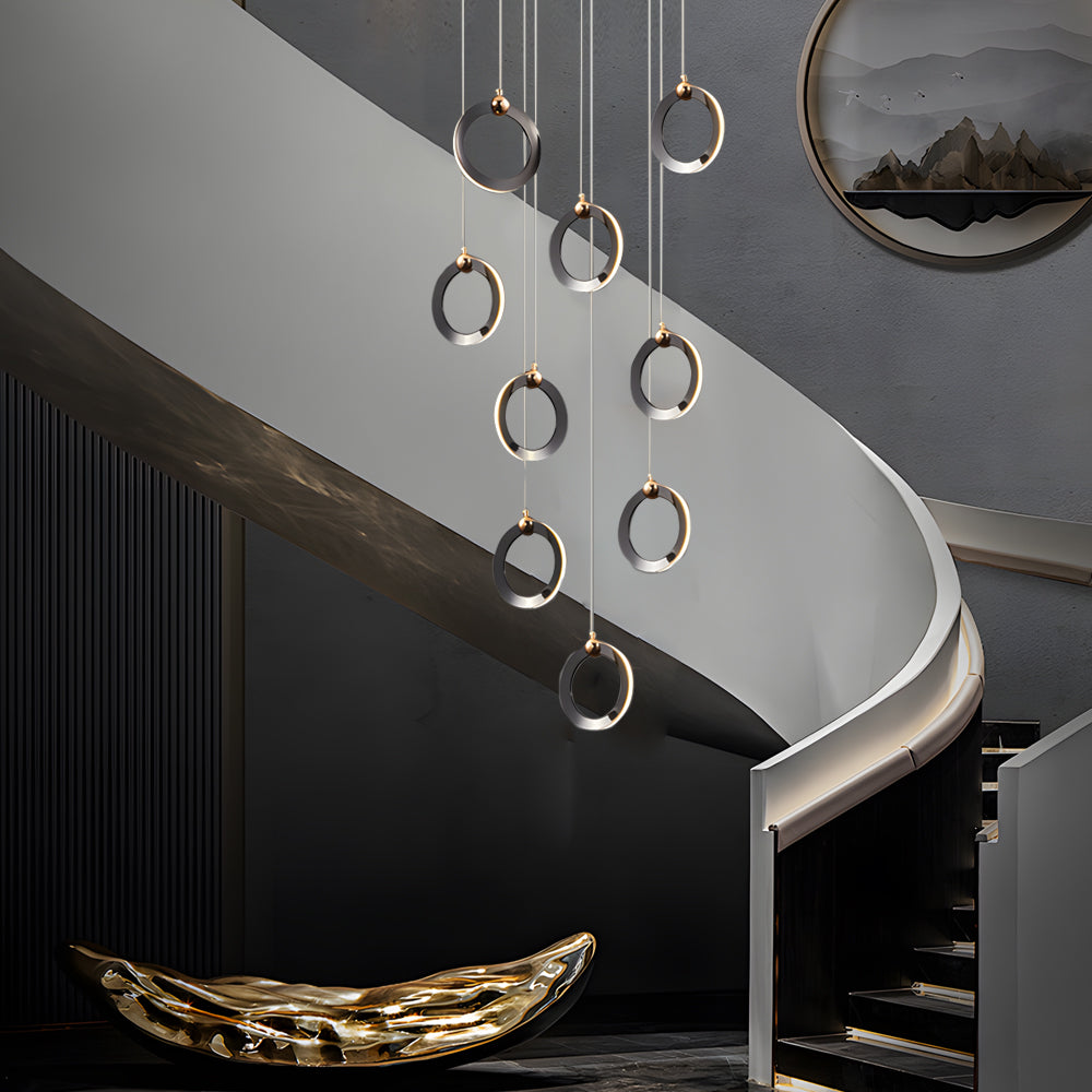 LED Ring Clusters Rotating Staircase Chandelier