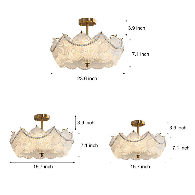 Round Glass Piece Seashells Three Step Dimming LED French Style Chandelier