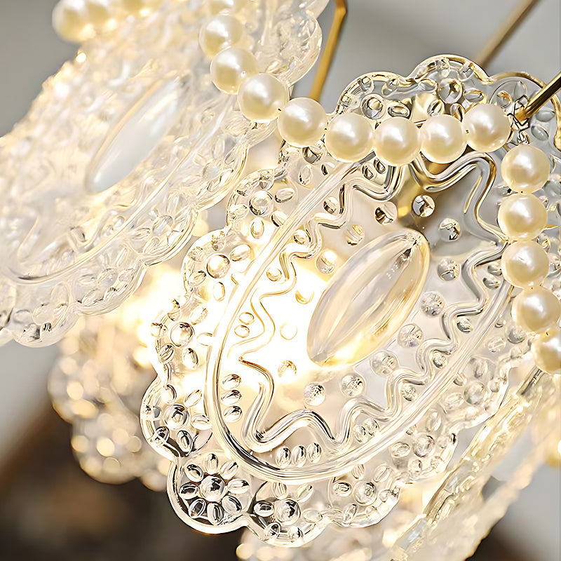 Glass Feathers Seashells Three Step Dimming French Style Chandelier