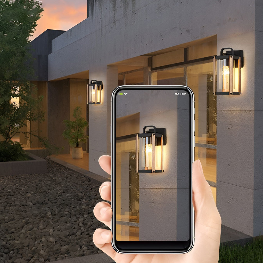 Lantern Shaped Waterproof Glass Black Industrial Outdoor Wall Sconce Lighting