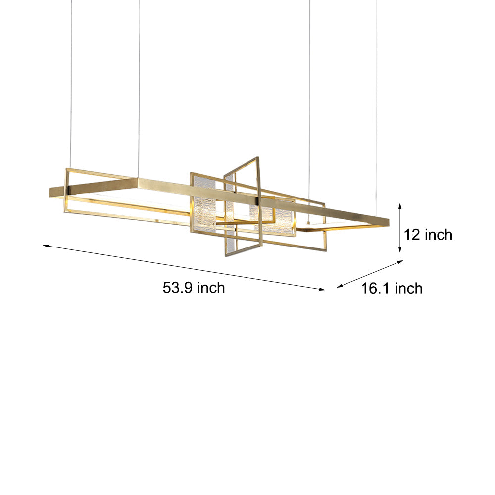 Rectangular Iron Frame Glass Decor LED Chandeliers Hanging Lights