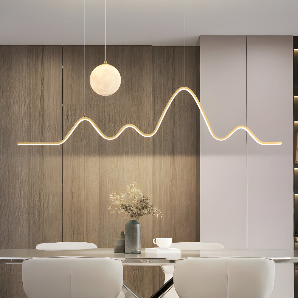 47.24'' Modern Wavy Linear Moon LED Kitchen Island Pendant Light