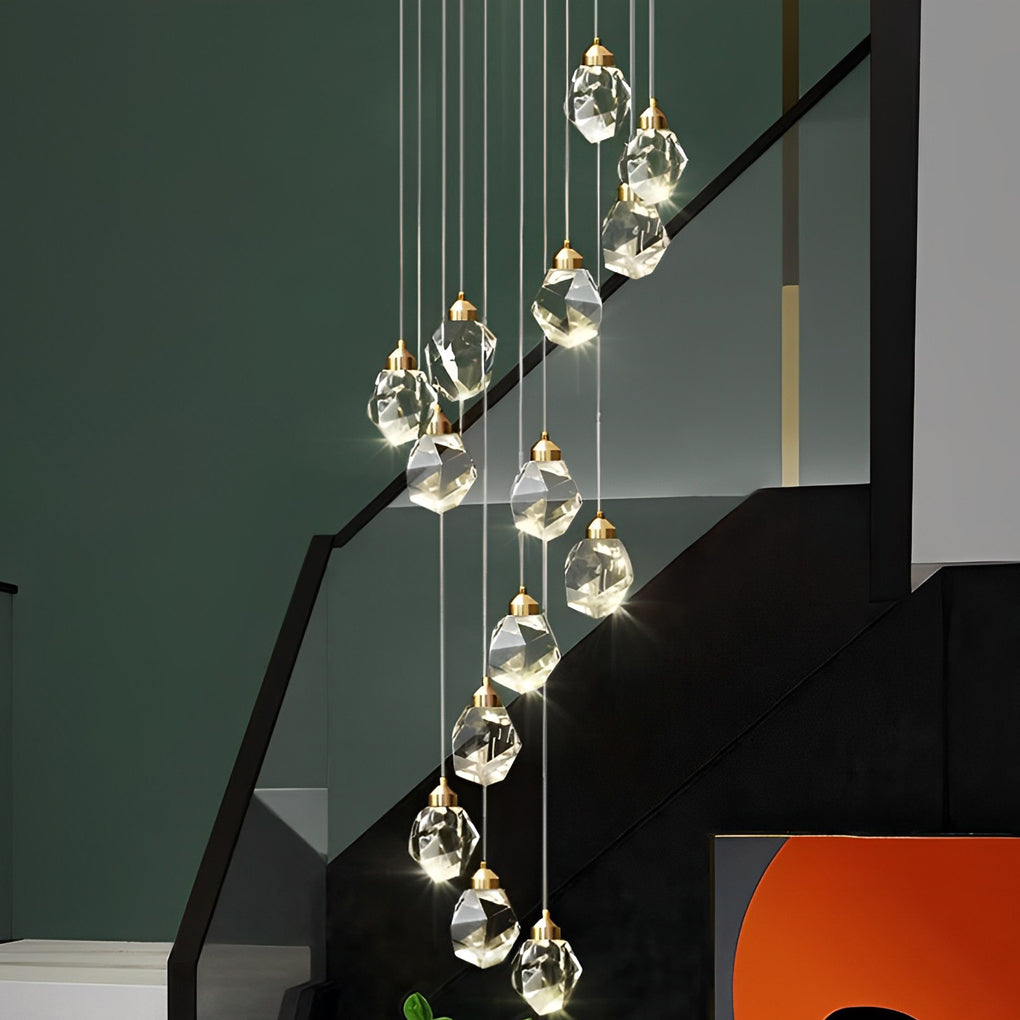 Spiral Crystal Electroplating Metal Modern Duplex Staircase Chandelier