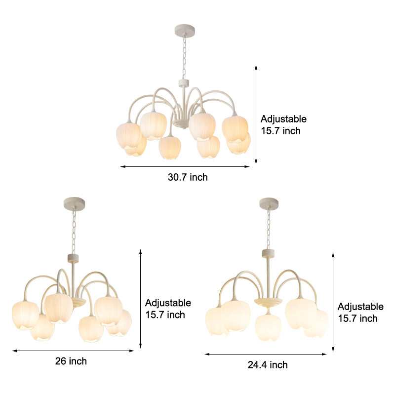 Tulips Flowers Three Step Dimming LED Milky White Modern Chandelier