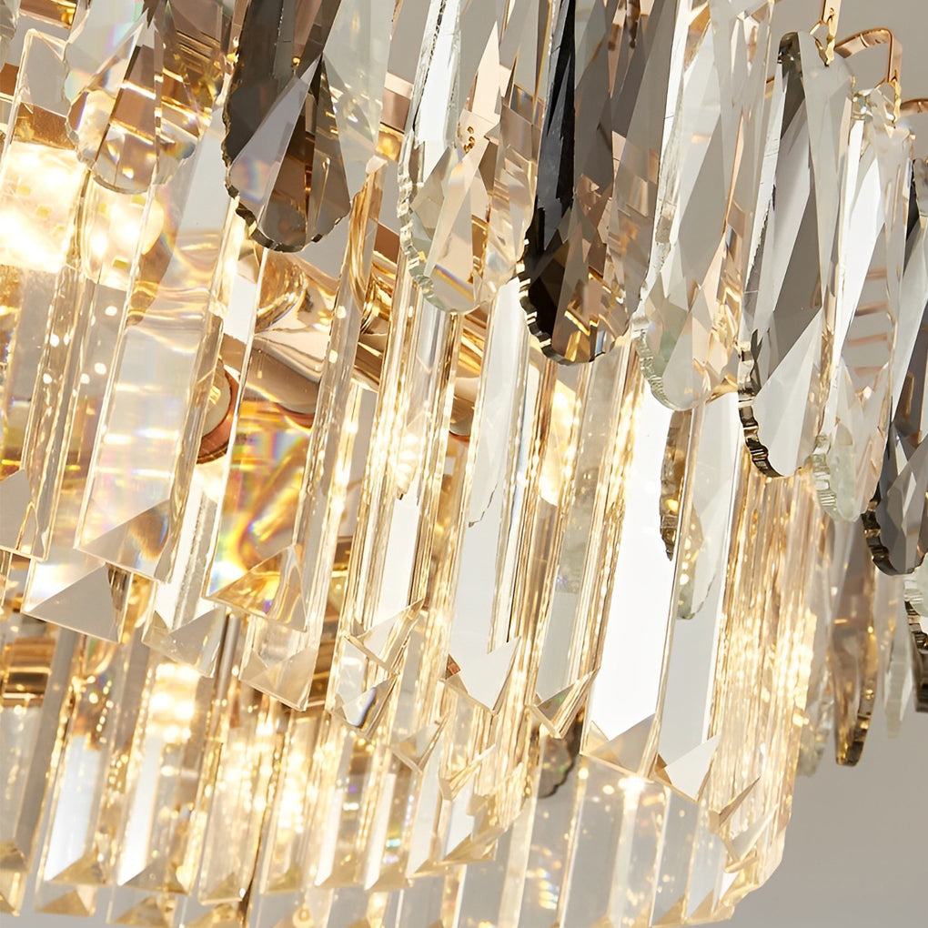 Double Layer Round Electroplated Metal Crystal Gold Modern Chandelier