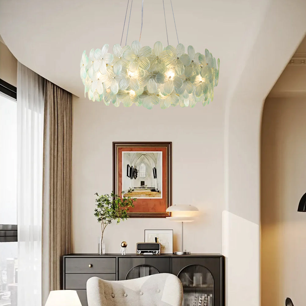 French Glass Flower Round Chandelier