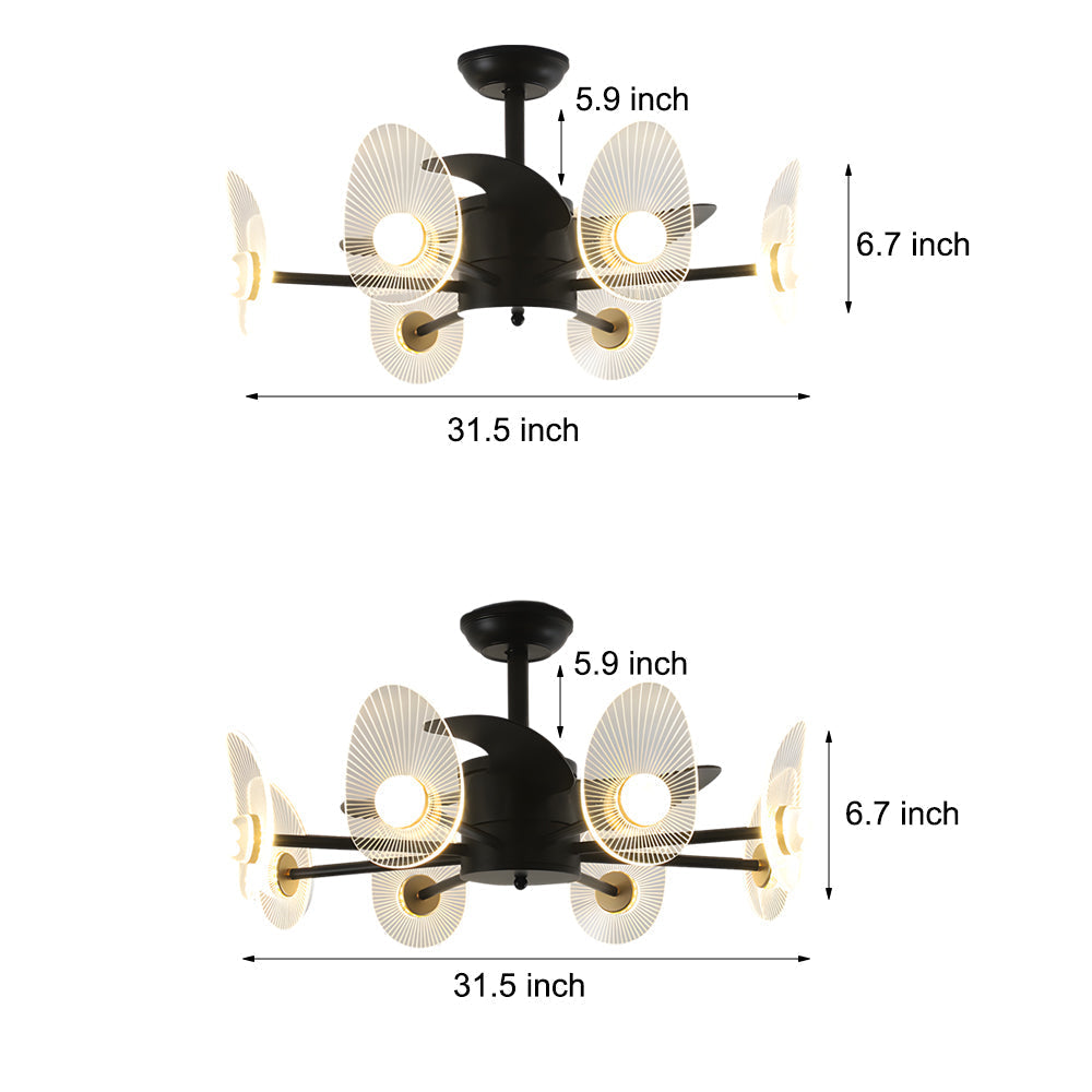 31-In Black Round Acrylic Ceiling Fan with Light and Remote, 3 Blades