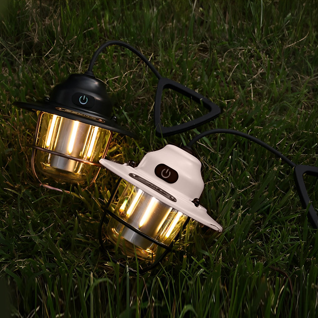 Round LED Waterproof USB Rechargeable Retro Outdoor Light Camping Lamp