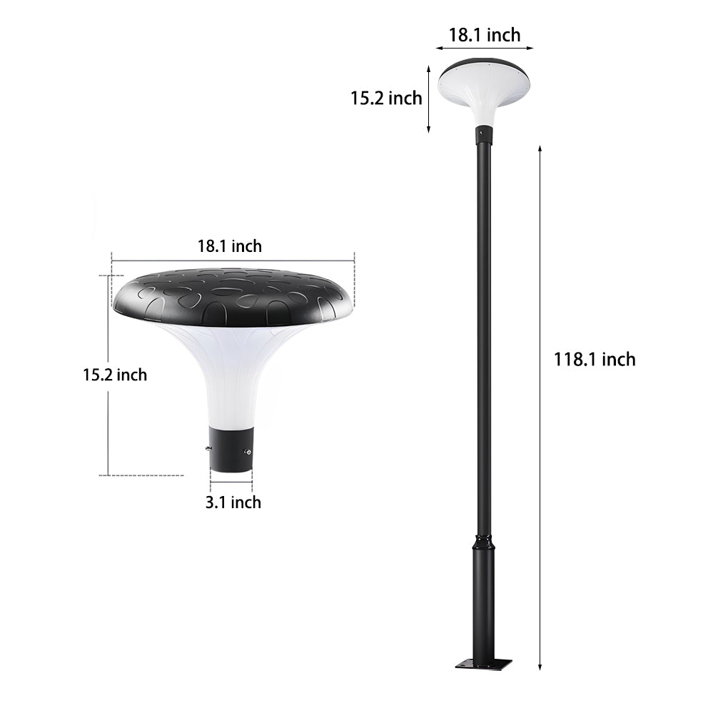 Round Mushroom Waterproof Intelligent Black Modern Solar Lamp Post Light