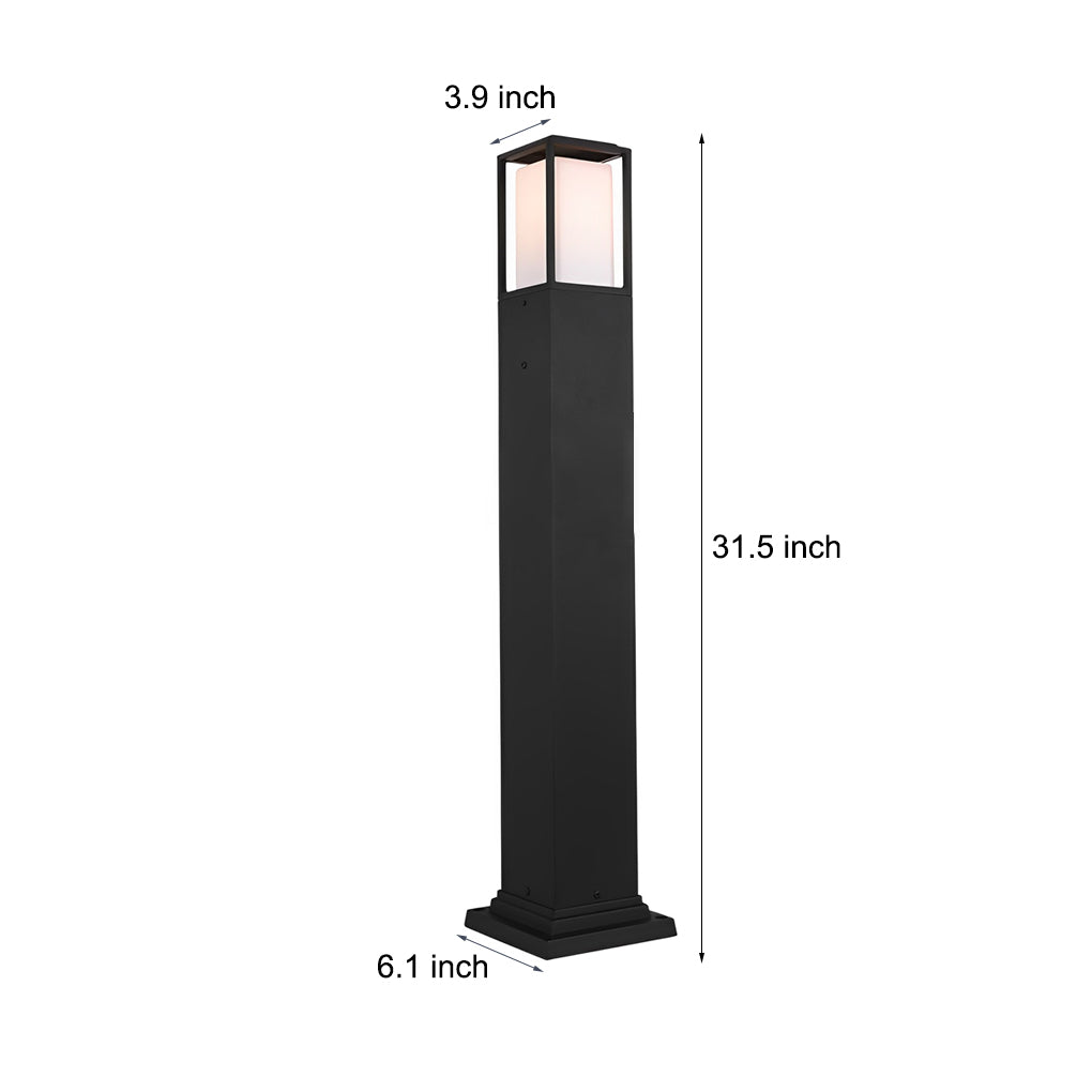 31.49 In. H Aluminum Black Bollard Lights Square Outdoor Path Lights