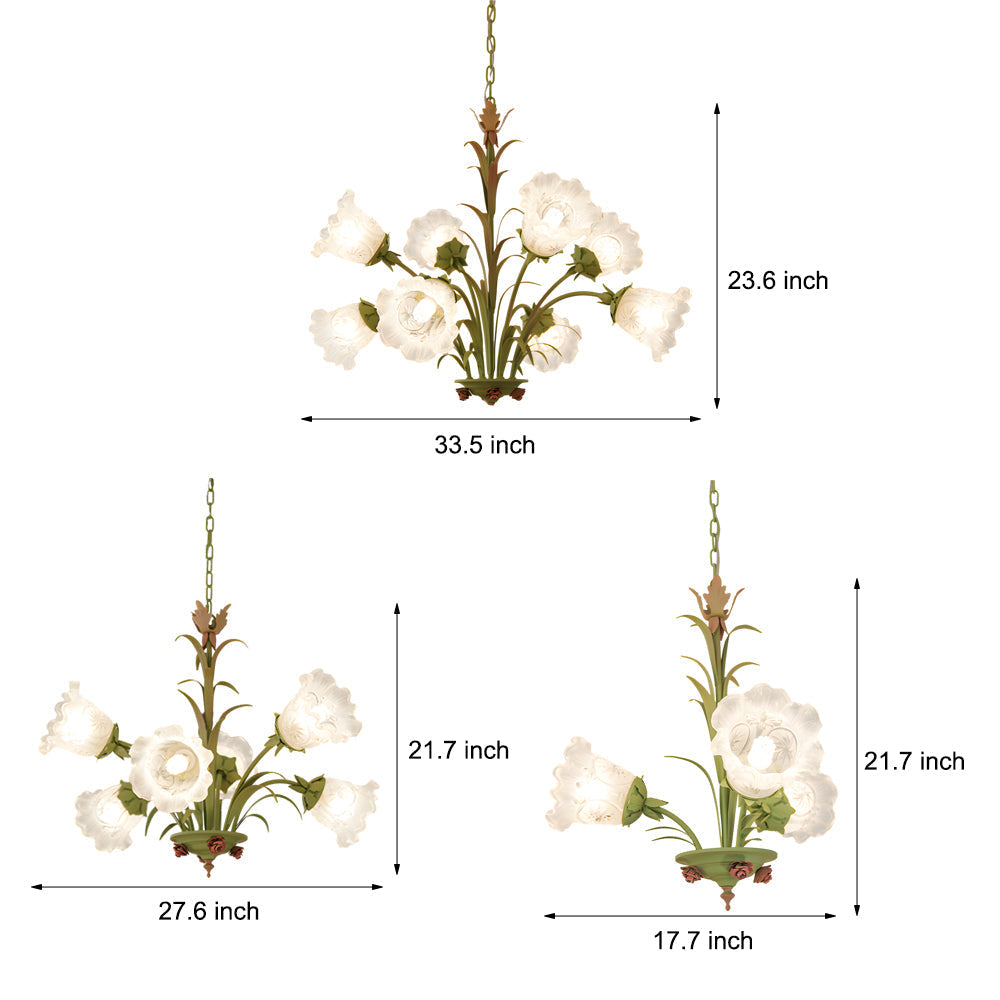 Modern Pastoral Green Flower Hanging Chandelier - 3/6/8-Light