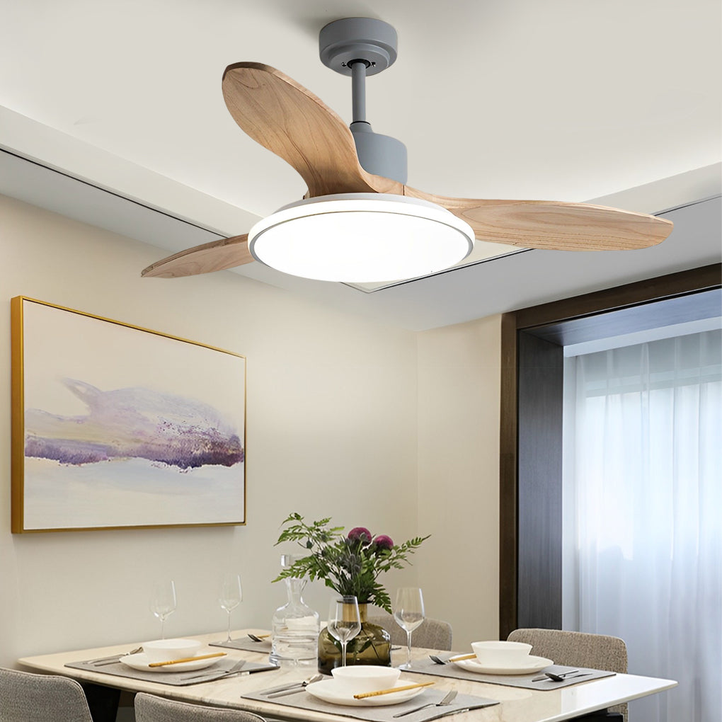 Wood Mute 3 Step Dimming LED Nordic Ceiling Fans Light with Remote Control