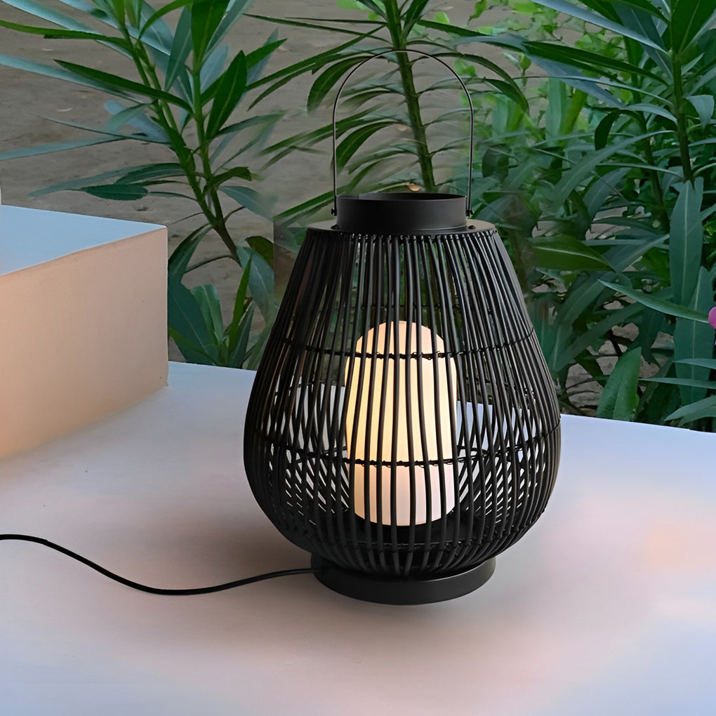 Portable Black Modern Iron Woven E27 Pillar Accent Outdoor Lantern