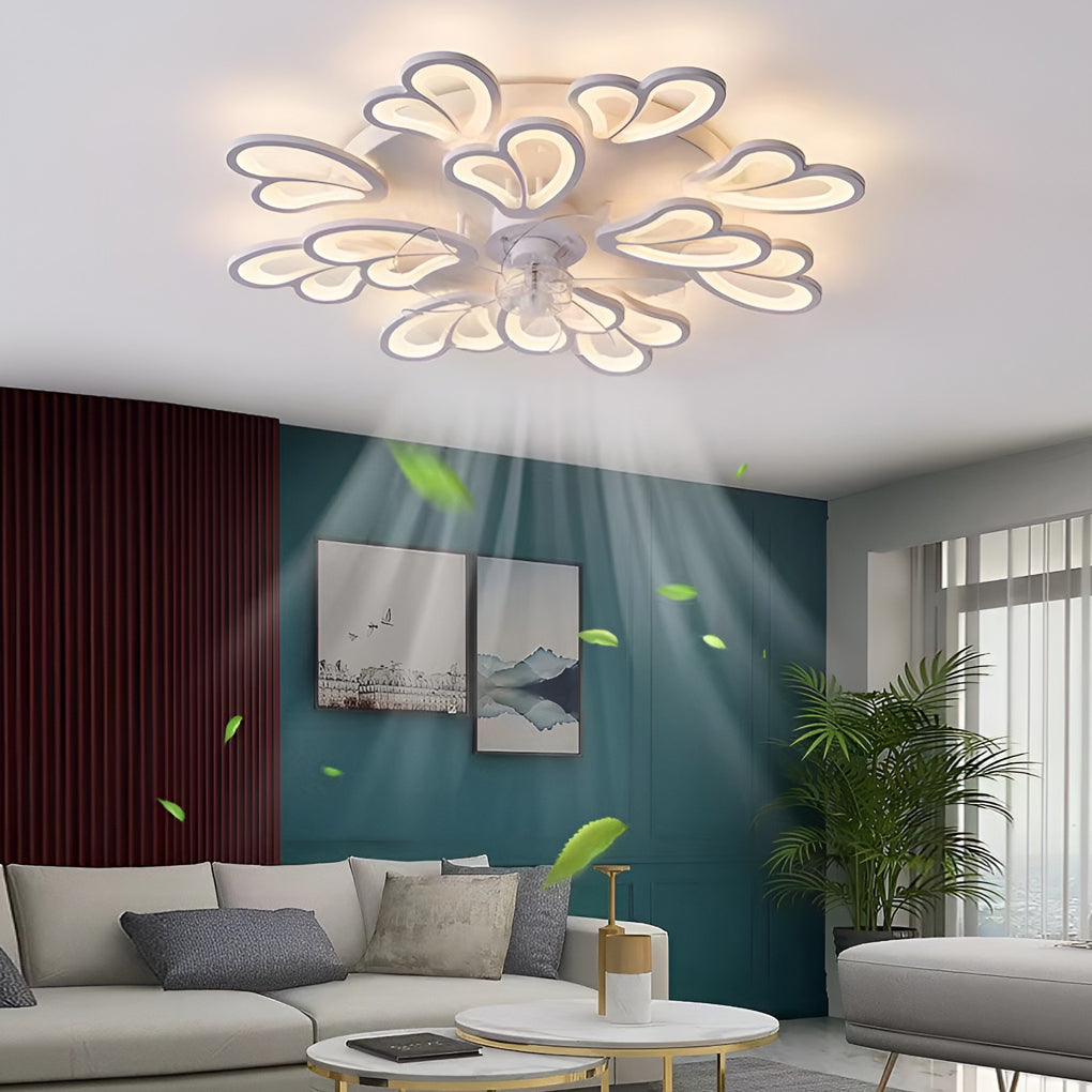 Creative Flower Shaped Three Step Dimming LED Nordic Ceiling Fan Lights