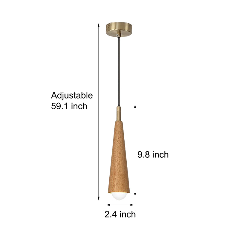 Wood Cone Three Step Dimming Copper LED Modern Pendant Lights Hanging Lamp