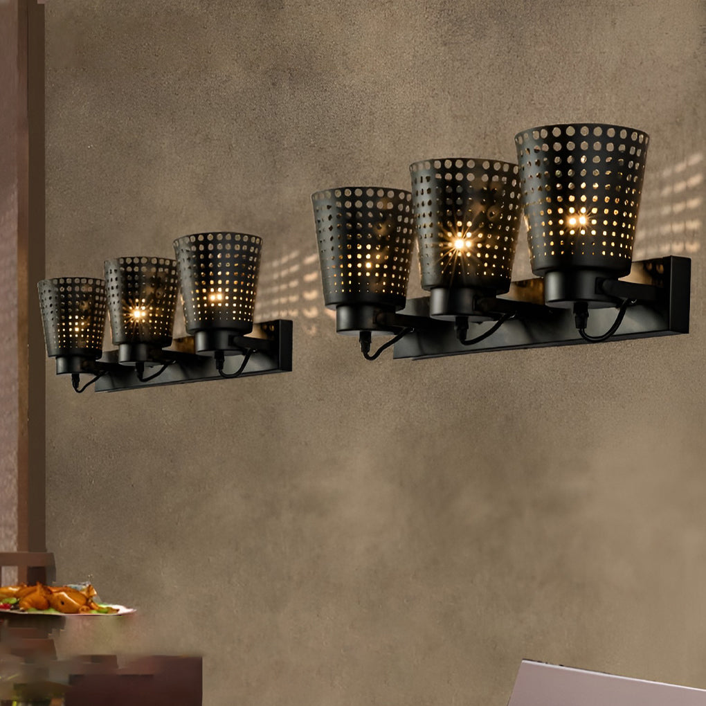 Retro Iron Hollow Adjustable Black Industrial Style Plug in Wall Sconce Lighting