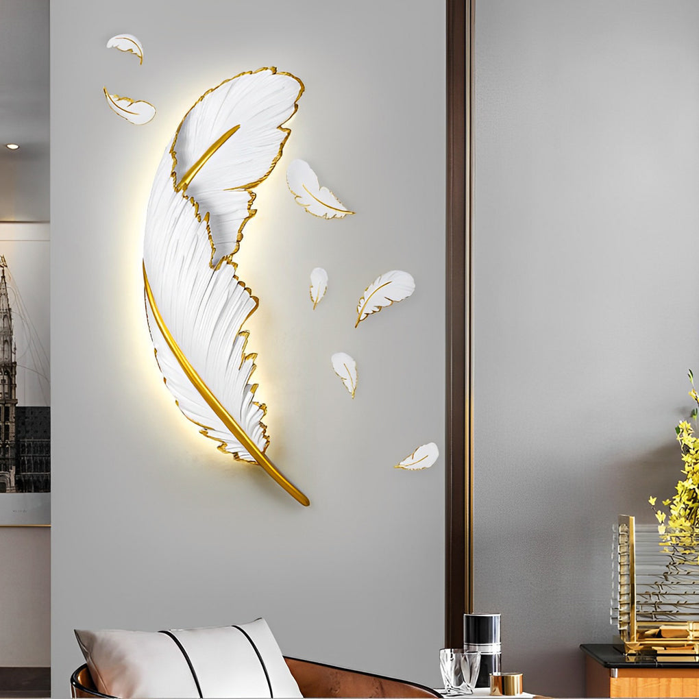 Modern Art Decorative Resin Feather LED Strip Dimmable White Wall Sconces