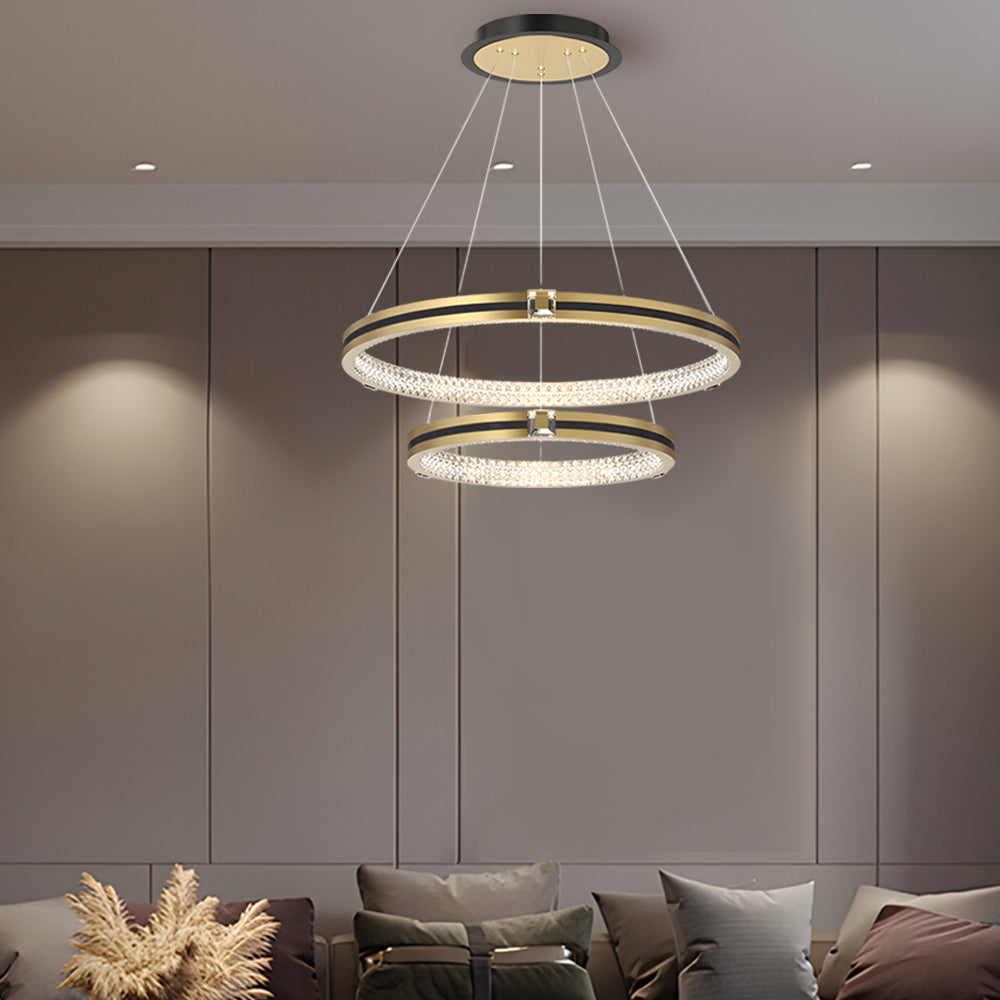 Simple Circles Rings Three Step Dimming Brushed Gold Modern Chandelier