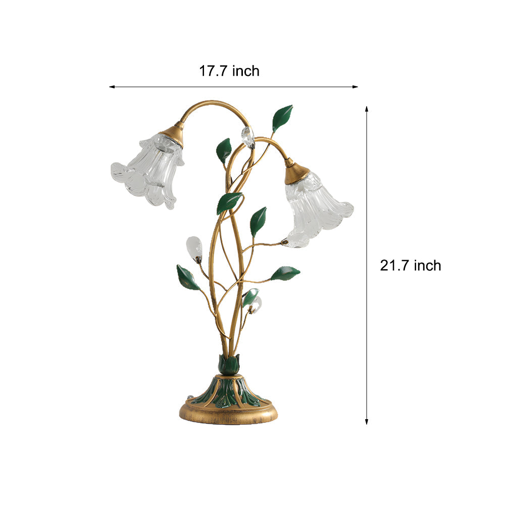 Dimmable Glass Floral Desk Lamp with Dual Lights and Leaf Accents for Ambiance