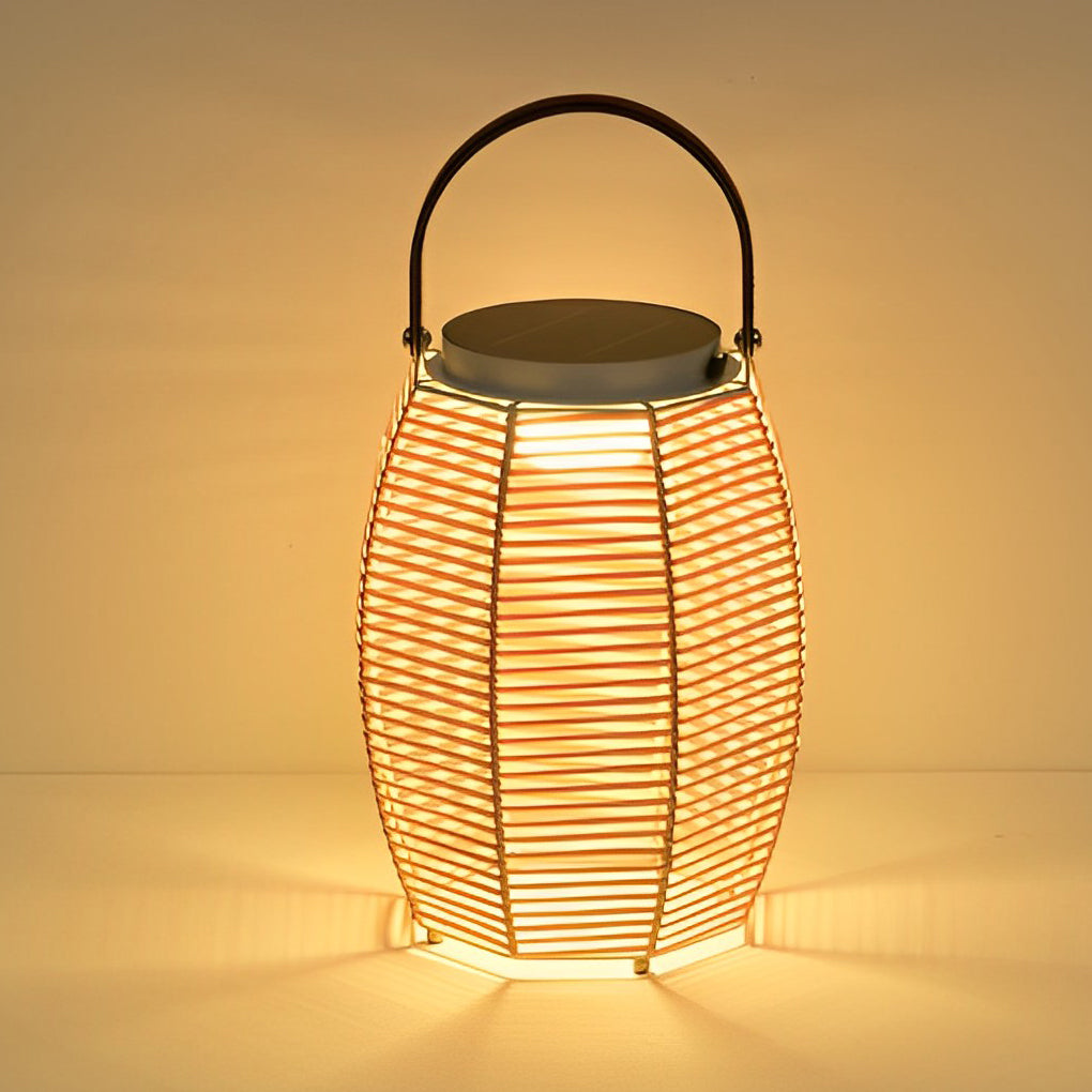 Portable Rattan LED Waterproof Solar Powered Outdoor Lantern Lights