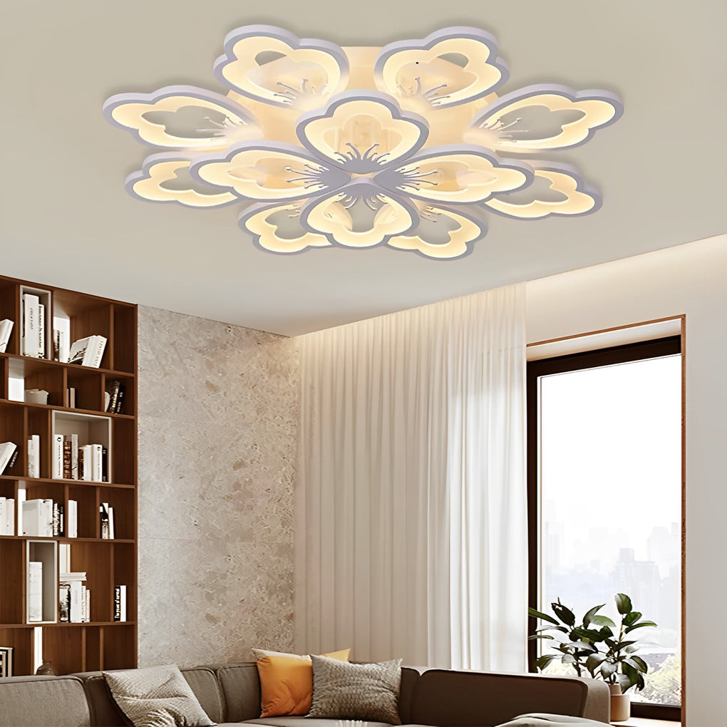 Flower Shaped Dimmable LED White Nordic Chandelier Light Flush Mount Lighting