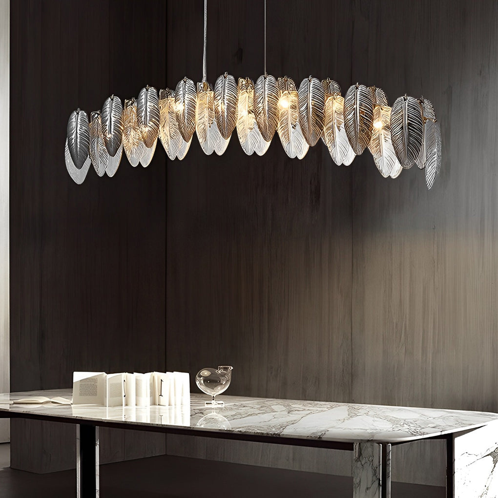 Romantic Creative Feathers Glass Three Step Dimming Modern Chandelier