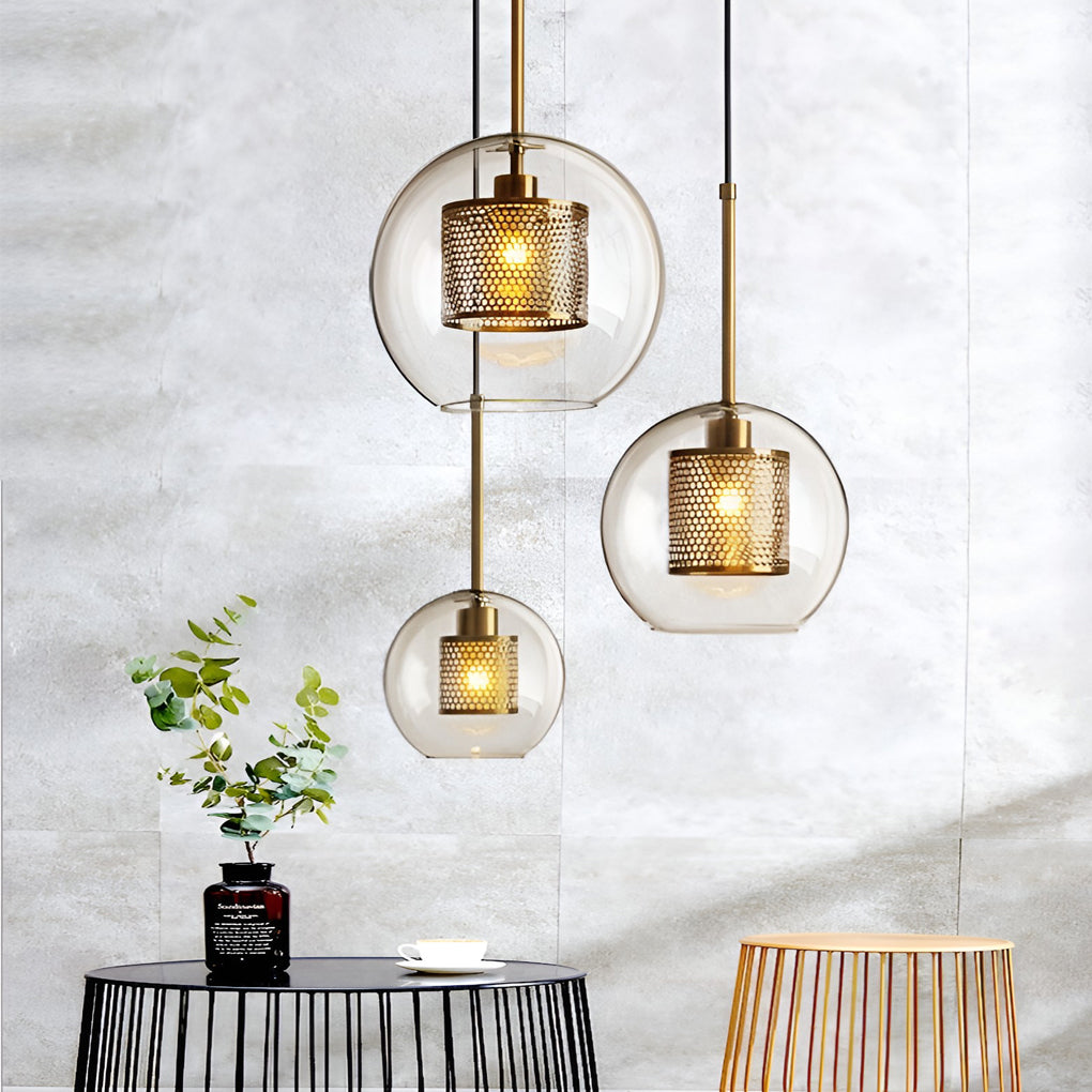 Minimalist Round Glass LED Industrial Pendant Light Kitchen Island Lighting