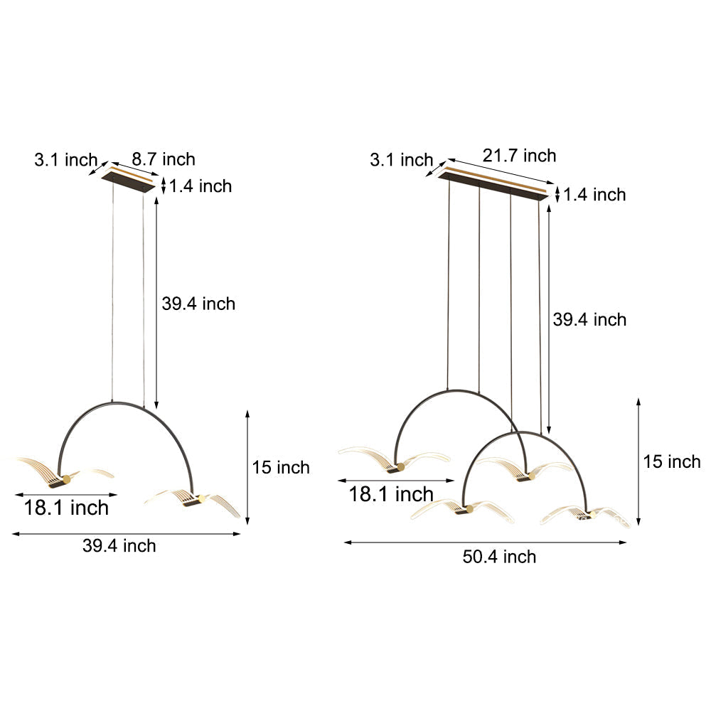 2/4-Light Modern LED Acrylic Seagull Linear Chandelier for Dining