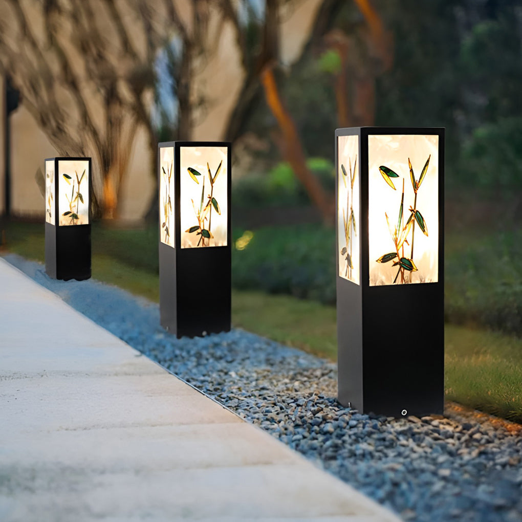 Square Landscape Pattern LED Vintage Solar Outdoor Path Lights Post Lights