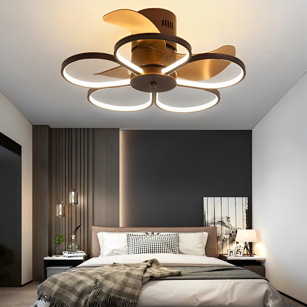 Flowers Intelligent Dimmable LED Mute Modern Bladeless Ceiling Fans Lamp