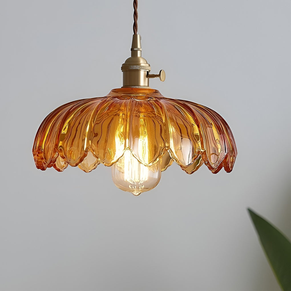 Retro Flower Glass Brass Nordic Kitchen Pendant Lighting Chandelier