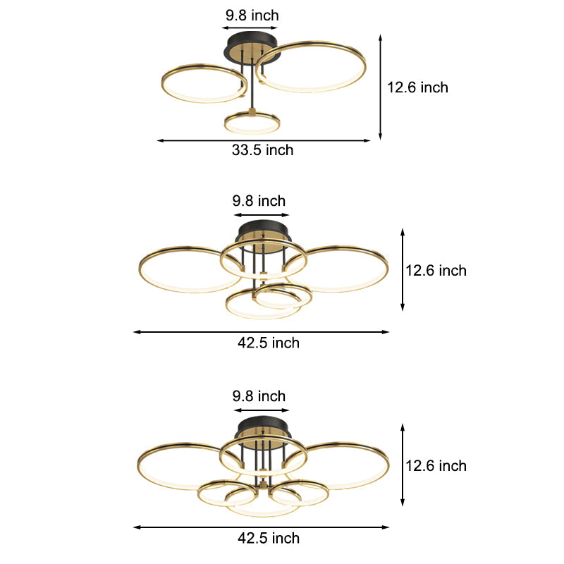 3/5/6 Rings Three Step Dimming Gold Modern Ceiling Lights with Leather