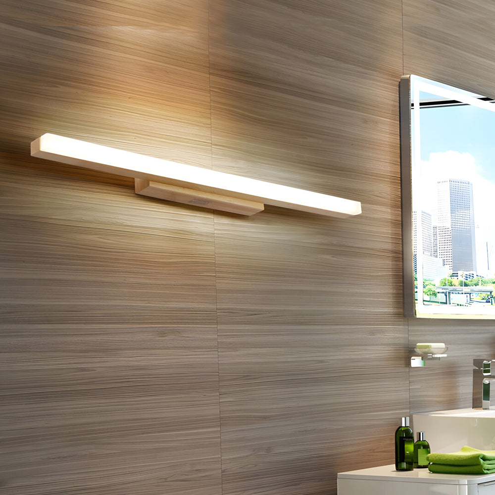 Modern Wooden LED Vanity Light Rectangular Wall-Mount Bathroom Lighting