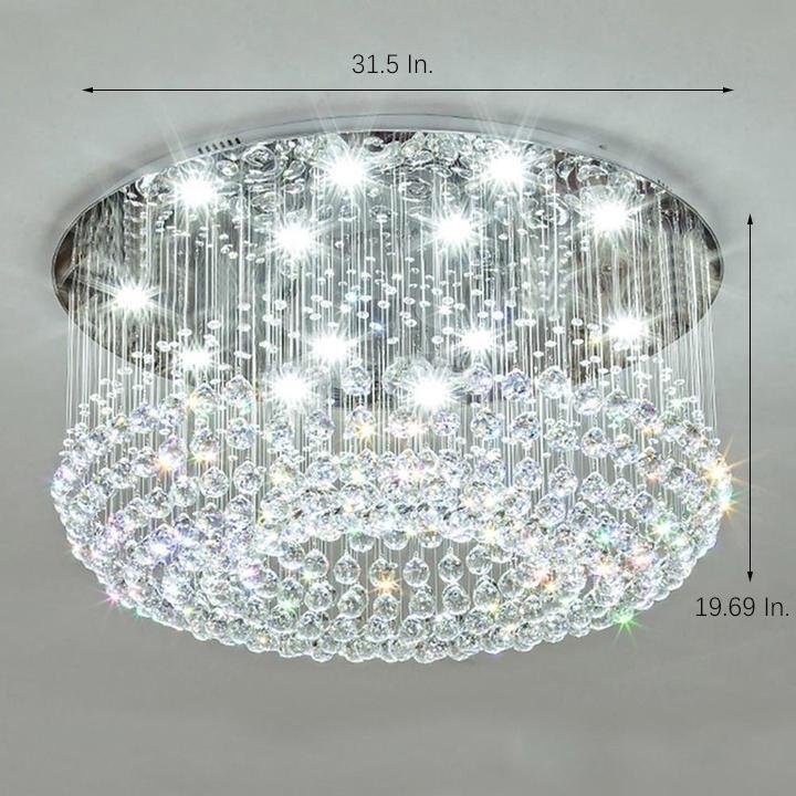 Glass-cicles Crystal LED Chandelier Drum Flush Mount Chandelier