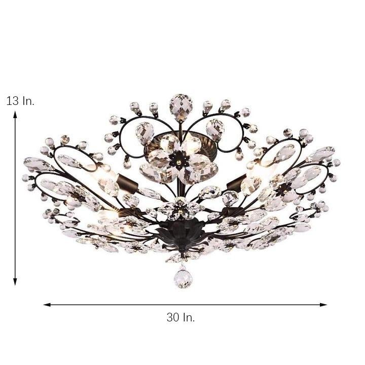 6-light Crystal Flower LED Modern Chandeliers Flush Mount Ceiling Light