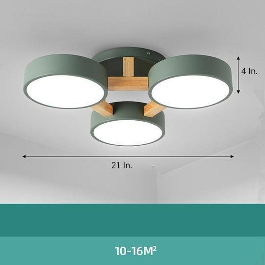 3 Circle Flush Mount Ceiling Light Metal Wood Bamboo LED Light